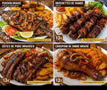Poulet braisé et  riz ,  poisson ( malangwa, tilapia braisé) , croupion de Dinde braisées, brochette de boeuf, côtes de porc braisées